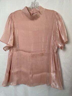 LC Lauren Conrad Shimmery Pink High-Neck flutter Sleeve Woven Blouse XXL